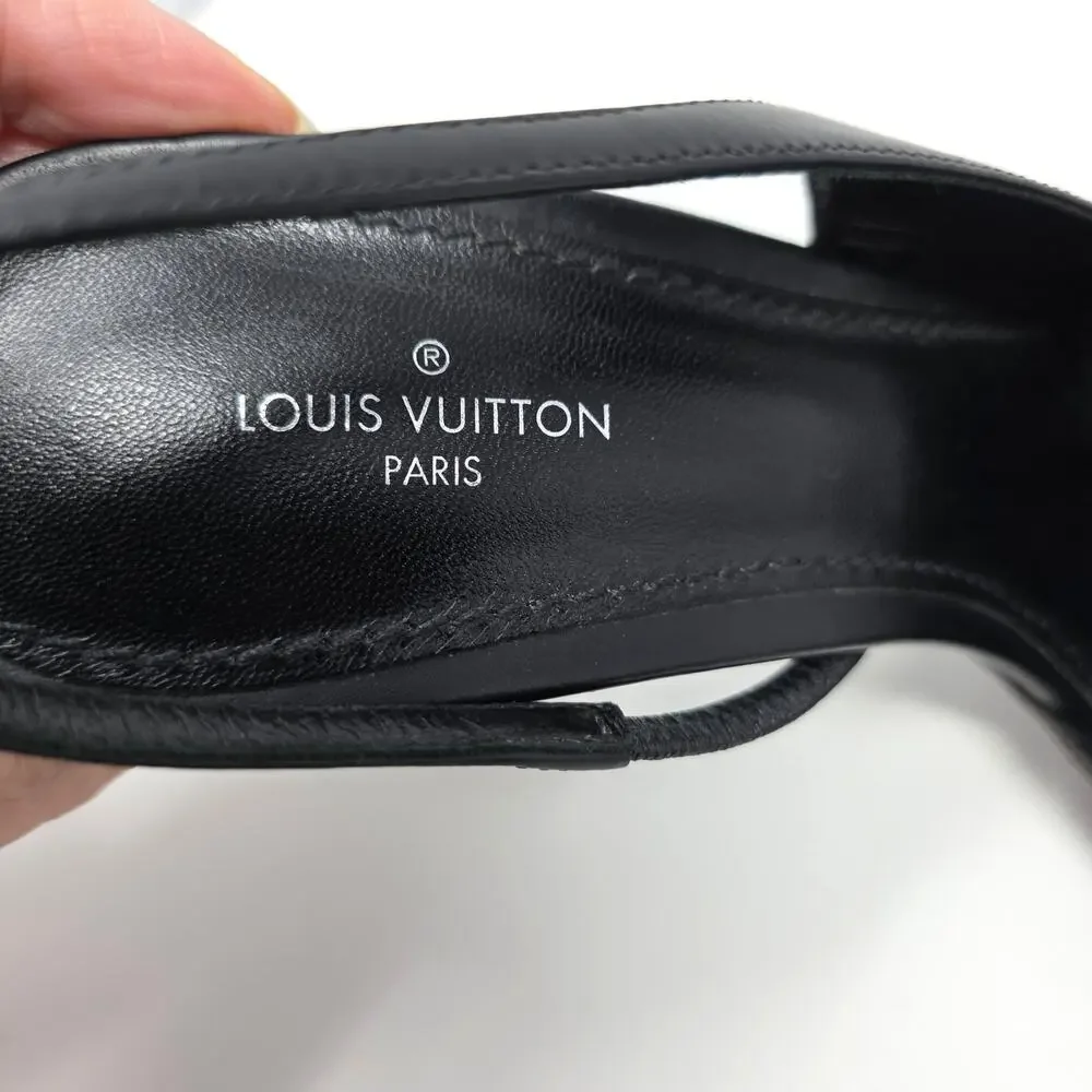 Louis Vuitton Monogram Slingback Pumps Cherie Pointed Toe Leather Heels 37.5 7.5